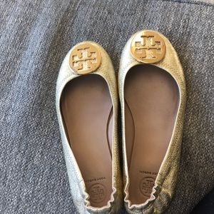 Tory Burch Miller baller flat gold size 9